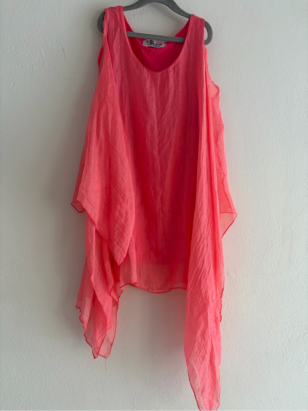 Vibrant Silk Coral-Red Sleeveless Top from India